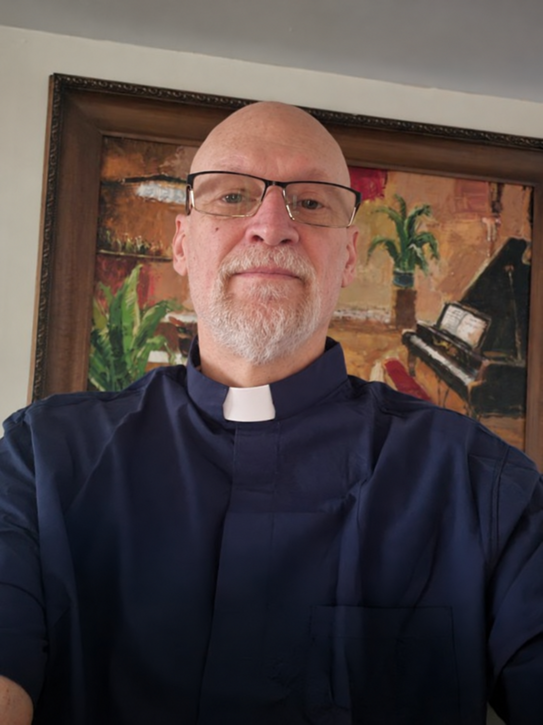 Pastor Paul Klemm wearing his clerical collar